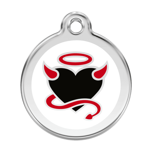 Vue avant - Médaille personnalisée pour chien Red Dingo Diable Blanc L 38.00mm - Réf : 01-DV-WT-LG