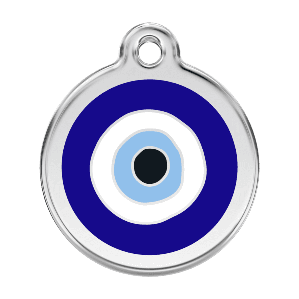 Vue avant - Médaille personnalisée Red Dingo Émail et acier inoxydable - Mauvais ?il - Bleu foncé - Taille L