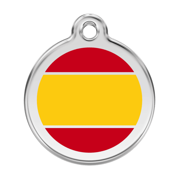 Vue avant - Médaille personnalisée pour chien Red Dingo Émail/Acier Jaune Drapeau Espagnol 38mm - Marque Red Dingo