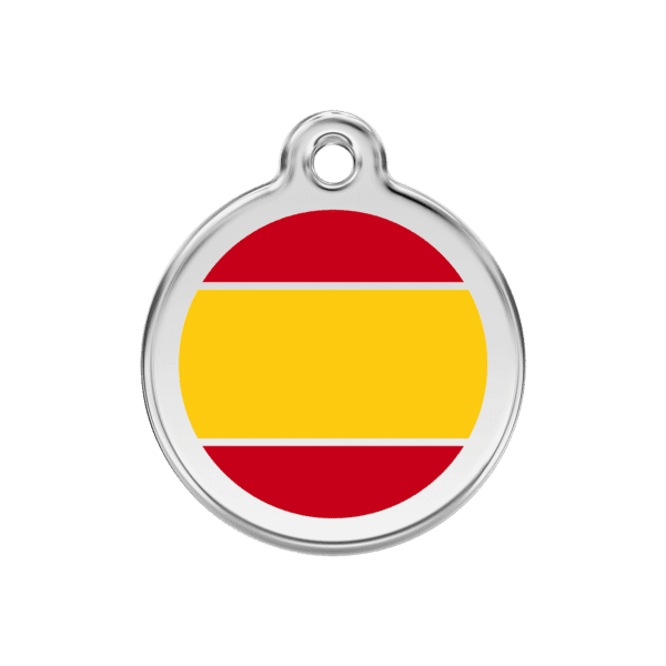 Vue avant - Médaille personnalisée pour chien ou chat - Drapeau espagnol jaune - Red Dingo 01-ES-YE-ME