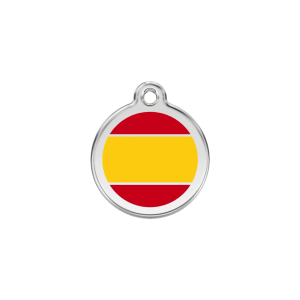 Vue avant - Médaille personnalisée pour chien/chat Red Dingo - Drapeau espagnol jaune - Taille S - 20.00mm - 7g