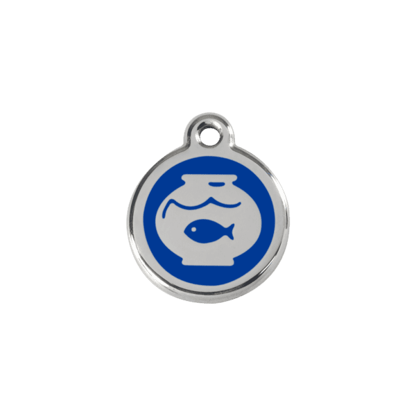 Vue avant - Médaille personnalisée pour chien/chat Red Dingo Émail/Acier inoxydable - Motif Bocal Poissons Bleu foncé - Taille S