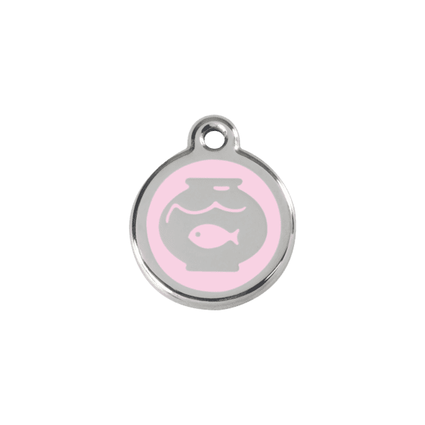 Vue avant - Médaille personnalisée pour chat en émail et acier inoxydable rose - Red Dingo 01-FB-PK-SM