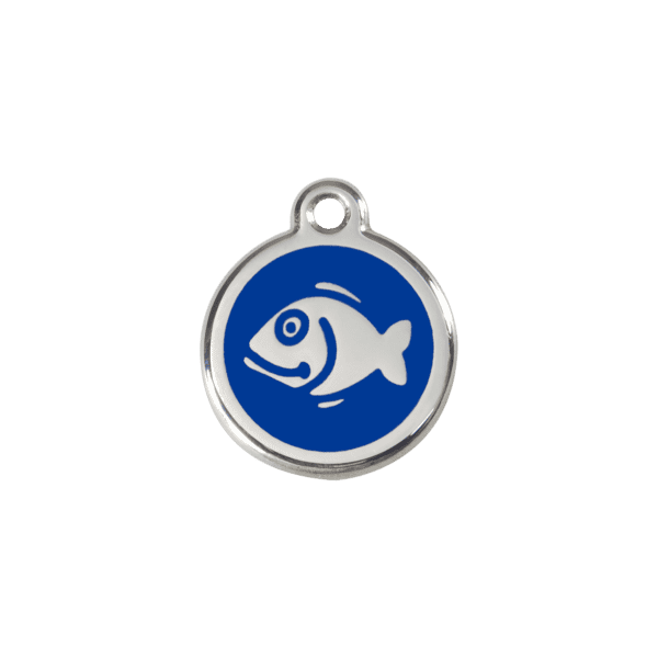 Vue avant - Médaille personnalisée pour chien/chat Red Dingo Émail/Acier inoxydable Poisson Bleu foncé 20mm