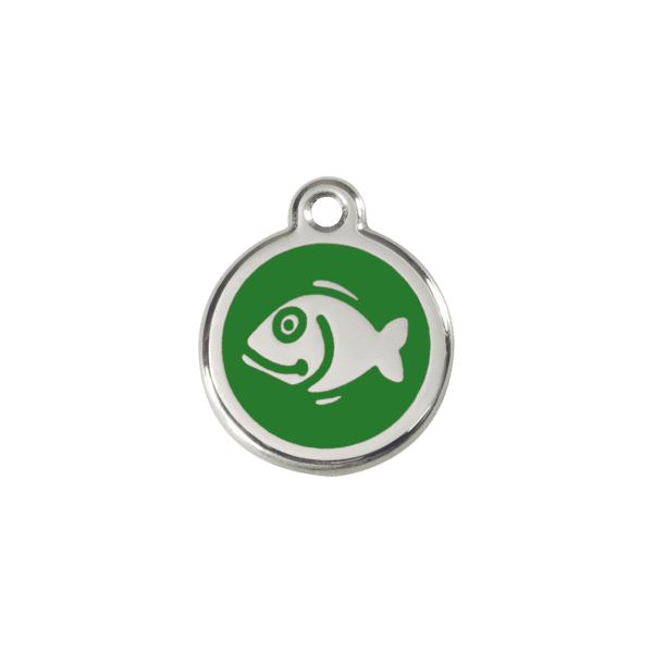 Vue avant - Médaille personnalisée pour chien/chat Red Dingo Émail/Acier inoxydable Poisson Vert S 20.00mm