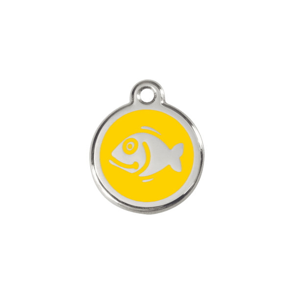 Vue avant - Médaille personnalisable pour chien/chat Red Dingo Émail/Acier inoxydable Jaune Poisson S - 01-FI-YE-SM