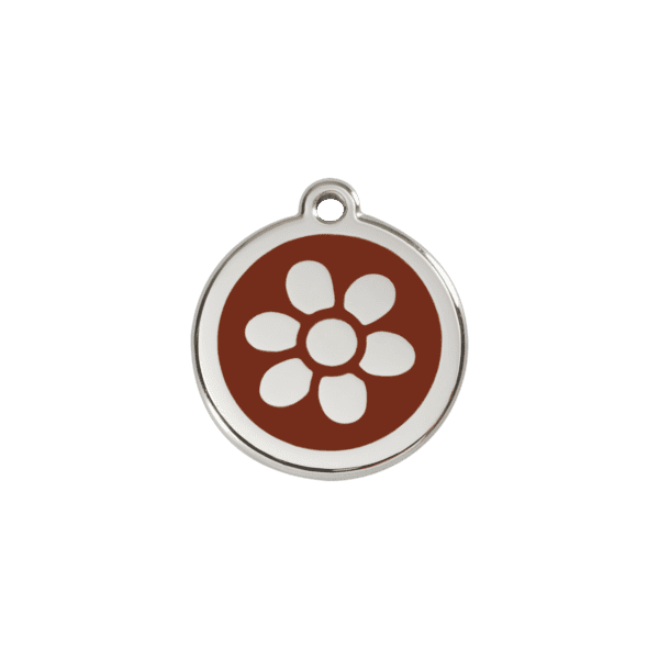 Vue avant - Médaille personnalisable pour chien/chat Red Dingo Émail/Acier inoxydable Fleur Brun S 20.00 7G - Livraison Gratuite