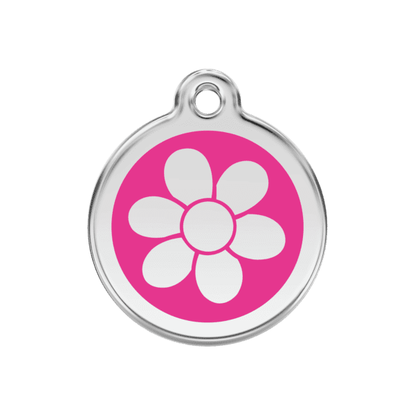 Vue avant - Médaille personnalisée pour chien Red Dingo Fleur Rose vif 30.00mm