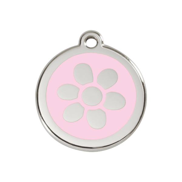 Vue avant - Médaille personnalisée pour chien Red Dingo Fleur Rose M - Émail & Acier Inoxydable