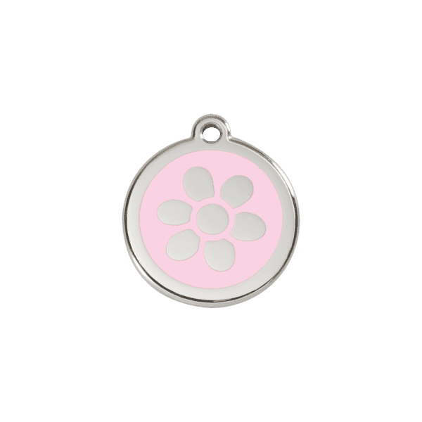 Vue avant - Médaille personnalisée Red Dingo Émail et acier inoxydable - Motif Fleur - Rose - Taille S