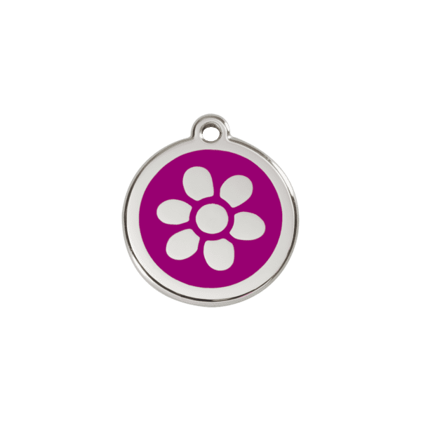 Vue avant - Médaille personnalisée pour chien/chat Red Dingo Émail/Acier inoxydable Fleur Violet S 20.00 7G