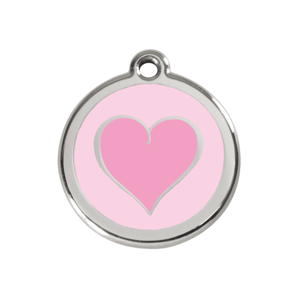 Vue avant - Médaille personnalisée pour chien/chat Red Dingo Émail/Acier inoxydable Coeur rose 30mm - Rose - Taille M - Réf : 01-HK-PK-ME