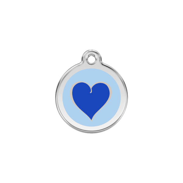 Vue avant - Médaille personnalisée pour chien/chat Red Dingo Coeur Marine Bleu foncé 20mm