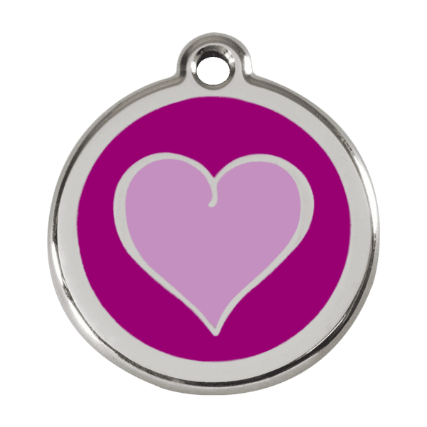 Vue avant - Médaille personnalisée pour chien Red Dingo Coeur violet - Taille L - Réf : 01-HP-PU-LG