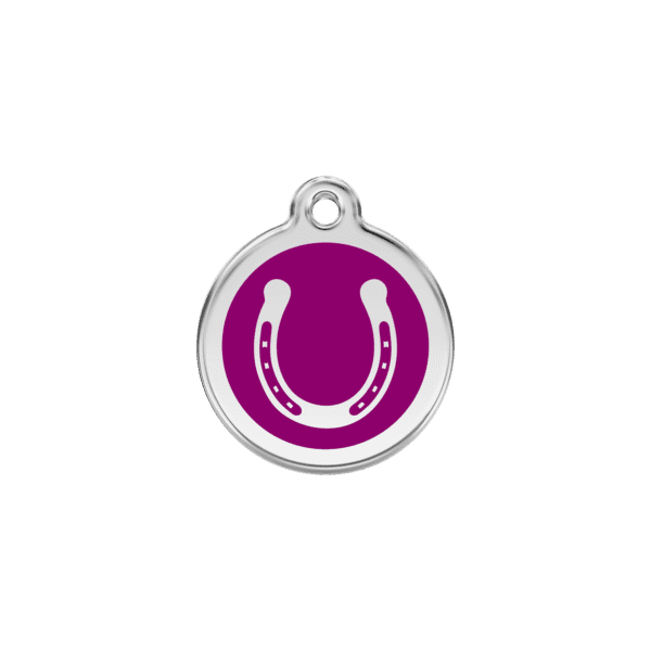 Vue avant - Médaille personnalisable pour chien/chat Red Dingo Émail/Acier inoxydable Fer à cheval Violet S 20.00 7G