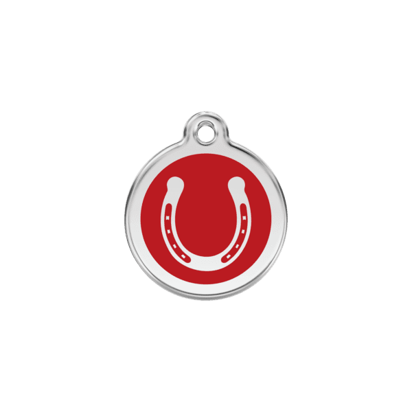 Vue avant - Médaille personnalisable Red Dingo Émail/Acier inoxydable - Fer à cheval - Rouge - Taille S