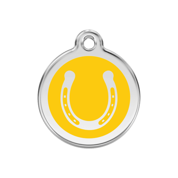 Vue avant - Médaille personnalisée pour chien ou chat Red Dingo Jaune 30.00mm - Émail et acier inoxydable