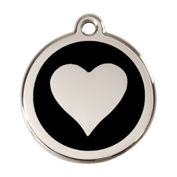 Vue avant - Médaille personnalisée pour chien Red Dingo Émail et acier inoxydable - Motif cœur - Noir - Taille L