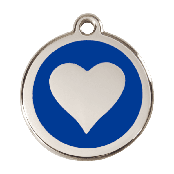 Vue avant - Médaille personnalisée Red Dingo cœur bleu foncé - Taille L pour chien - Émail et acier inoxydable