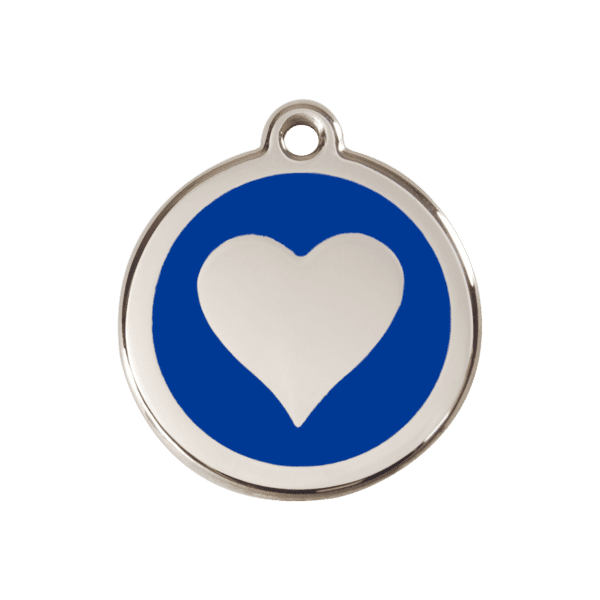 Vue avant - Médaille personnalisée Red Dingo cœur bleu foncé - Taille M pour chien - Réf : 01-HT-DB-ME