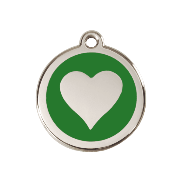 Vue avant - Médaille personnalisée pour chien/chat Red Dingo cœur vert 30.00mm - Émail et acier inoxydable