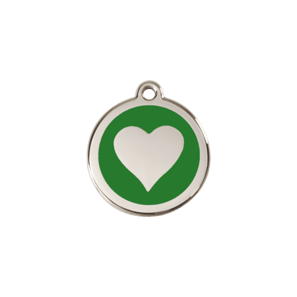 Vue avant - Médaille personnalisée pour chien/chat Red Dingo cœur vert S 20.00mm - Gravure incluse