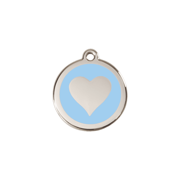 Vue avant - Médaille personnalisable pour chien/chat Red Dingo Émail/Acier inoxydable - Motif Cœur - Bleu clair - Taille S