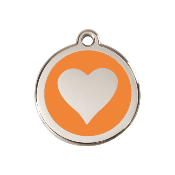 Vue avant - Médaille personnalisée pour chien Red Dingo cœur orange en émail et acier inoxydable - Taille M