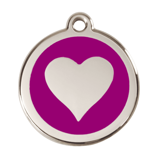 Vue avant - Médaille personnalisée pour chien Red Dingo cœur violet taille L - Enamel et acier inoxydable