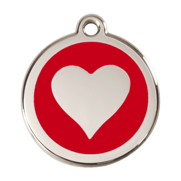 Vue avant - Médaille personnalisable Red Dingo Émail et acier inoxydable - Motif cœur rouge - Taille L