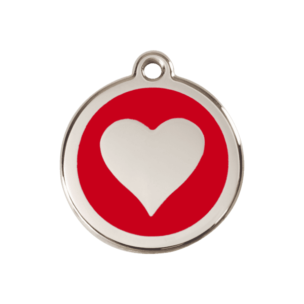 Vue avant - Médaille personnalisée pour chien ou chat Red Dingo cœur rouge en émail et acier inoxydable - Taille M 30.00 mm