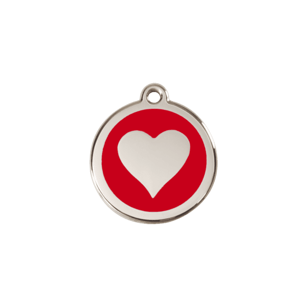 Vue avant - Médaille personnalisée Red Dingo cœur rouge émail et acier inoxydable - Taille S pour chat ou petit chien