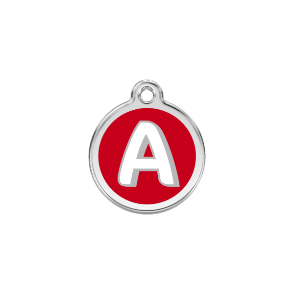 Vue avant - Médaille personnalisée pour chien/chat Red Dingo Émail/Acier inoxydable Lettre A Rouge S 20.00mm - Red Dingo - Médaille pour chien/chat personnalisée