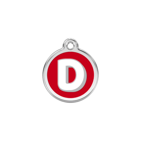 Vue avant - Médaille personnalisée pour chien/chat Red Dingo Émail/Acier inoxydable Lettre D Rouge S 20.00mm