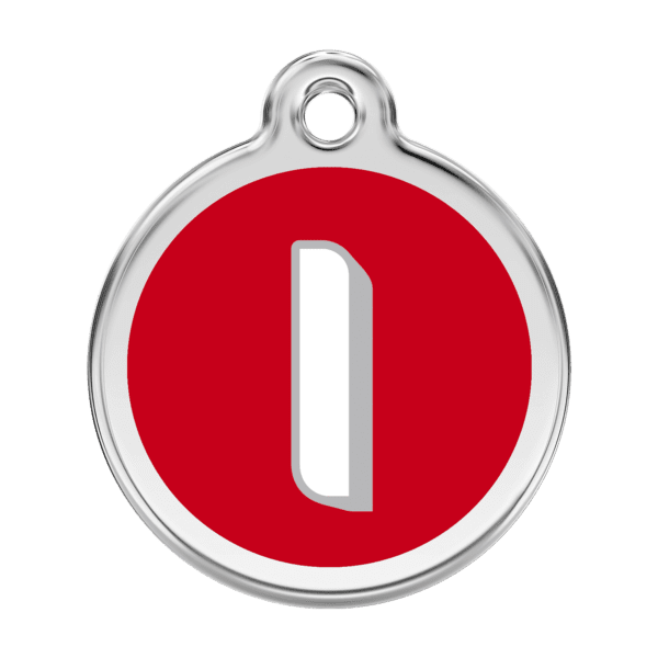 Vue avant - Médaille personnalisée Red Dingo Émail et acier inoxydable - Lettre I - Rouge - Taille L