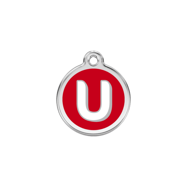 Vue avant - Médaille personnalisée pour chien/chat Red Dingo Émail/Acier inoxydable - Lettre U - Rouge - Taille S