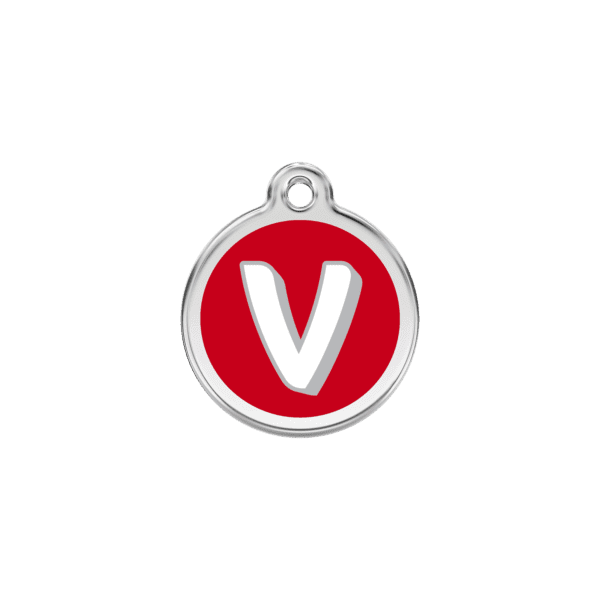 Vue avant - Médaille personnalisée pour chien/chat Red Dingo V rouge en émail et acier inoxydable - Taille S