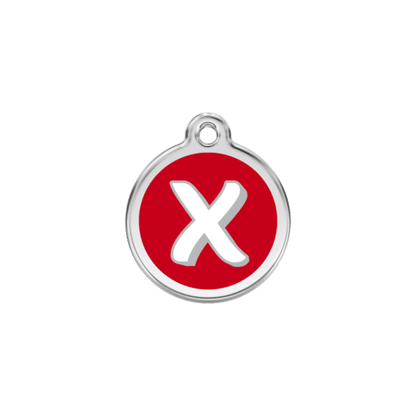 Vue avant - Médaille personnalisée pour chien/chat Red Dingo Émail/Acier inoxydable - Lettre X - Rouge - Taille S