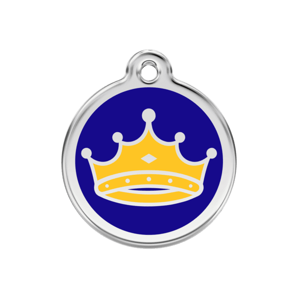 Vue avant - Médaille personnalisée pour chien/chat Red Dingo Émail/Acier inoxydable - Motif Roi - Bleu foncé - Taille M