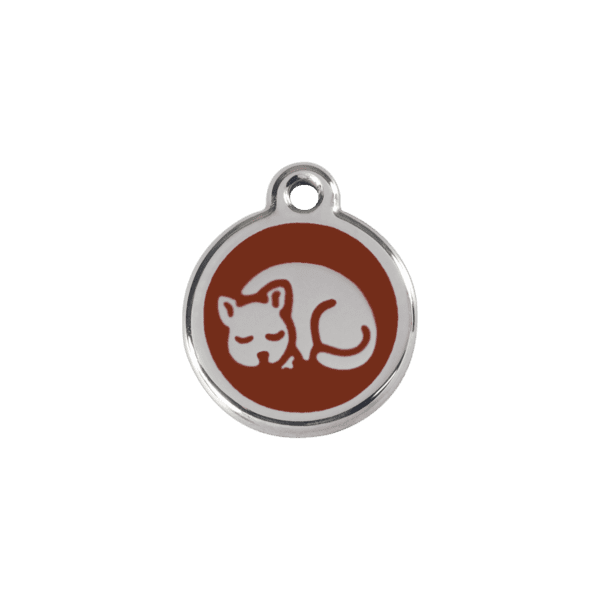 Vue avant - Médaille personnalisée pour chat Red Dingo Émail et acier inoxydable - Motif chaton brun - Taille S