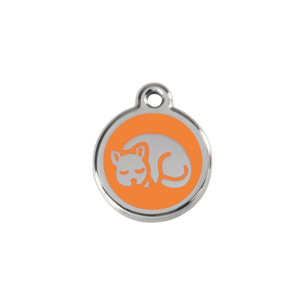 Vue avant - Médaille personnalisable chat émail et acier inoxydable - Red Dingo - Motif chaton orange - Taille S