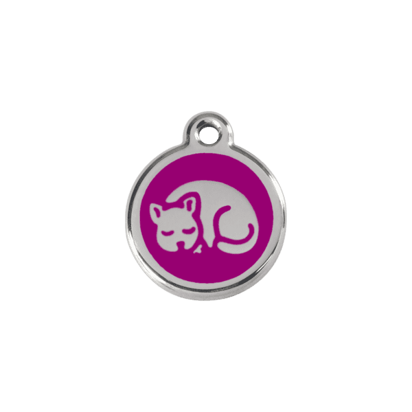 Vue avant - Médaille personnalisée pour chat en émail violet - Red Dingo - Taille S