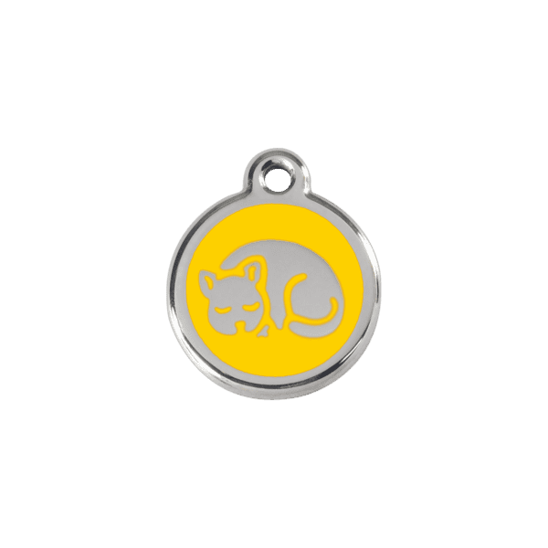 Vue avant - Médaille personnalisée émail jaune Red Dingo 20mm pour chat - Réf : 01-KT-YE-SM