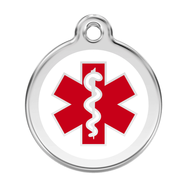 Vue avant - Médaille personnalisée pour chien - Red Dingo - Émail et acier inoxydable - Blanc - Taille L