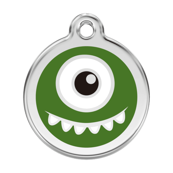 Vue avant - Médaille personnalisée pour chien Red Dingo Émail et acier inoxydable Monstre Vert 38.00mm - Réf. 01-MO-GR-LG