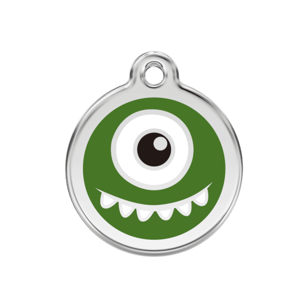 Vue avant - Médaille personnalisée pour chien Red Dingo Émail et acier inoxydable Monstre Vert 30.00mm