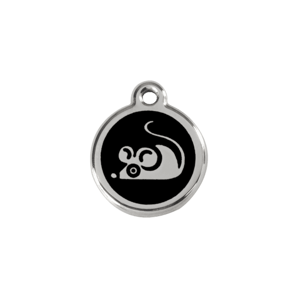 Vue avant - Médaille personnalisée Red Dingo Émail et acier inoxydable - Motif souris - Noir - Taille S