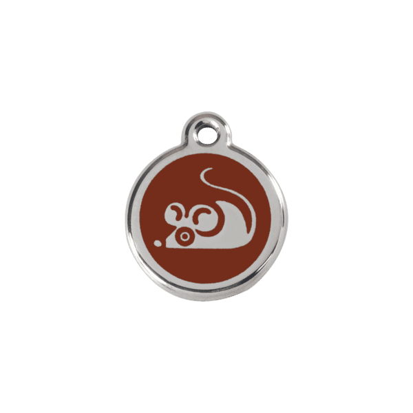 Vue avant - Médaille personnalisable pour chat Red Dingo Émail et acier inoxydable - Motif Souris Brun - Taille S