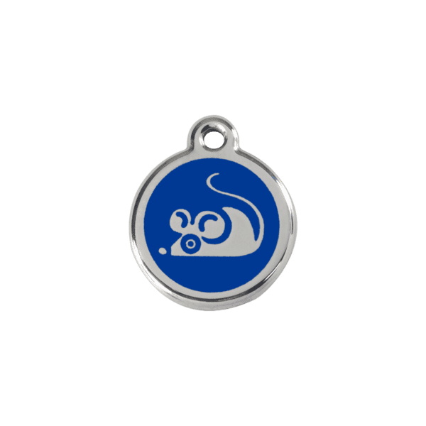 Vue avant - Médaille personnalisée pour chat ou petit chien - Red Dingo - Émail et acier inoxydable - Souris bleue - Taille S