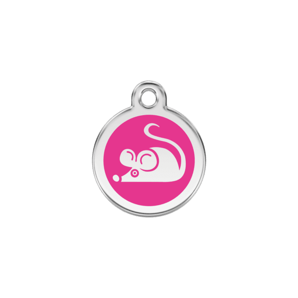 Vue avant - Médaille personnalisable pour chien/chat Red Dingo Émail et acier inoxydable - Motif Souris - Rose vif - Taille S